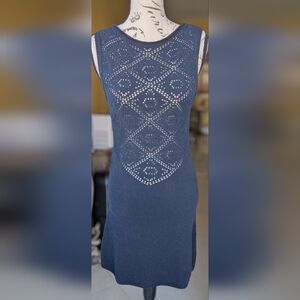 ZARA Navy Blue Pointelle Knitted Dress Size Small